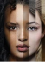 Montagem conceitual com recortes de rostos representando pluralidade e autenticidade